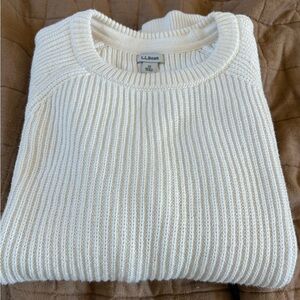 100% Cotton L.L. Bean Ribbed Cream Crewneck Sweater